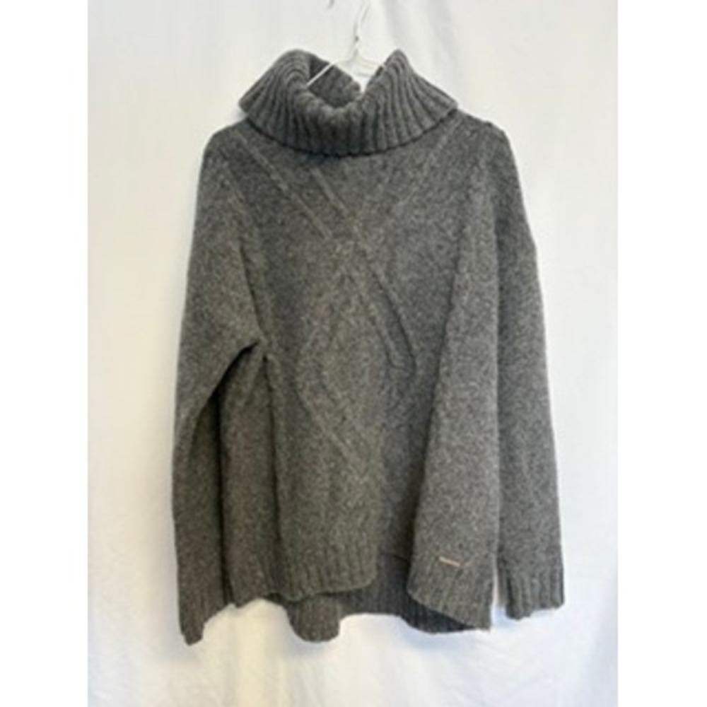 Womens Grey Cable Knit Wool Blend Turtleneck Sweater Relaxed Fit Micahel Kors